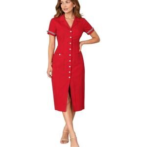 Vintage 90s Jessica Howard Women's 10P Red Midi Dress